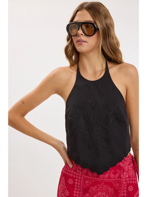  Black Detail Scalloped Backless Top