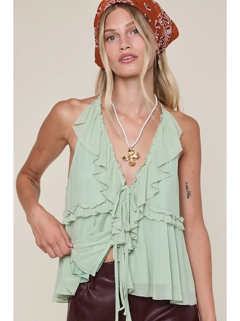  Double Ties Ruffle Top