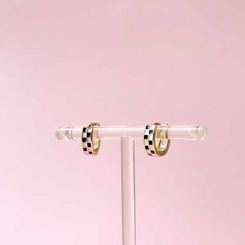  Checkered Gold Huggie Earrings