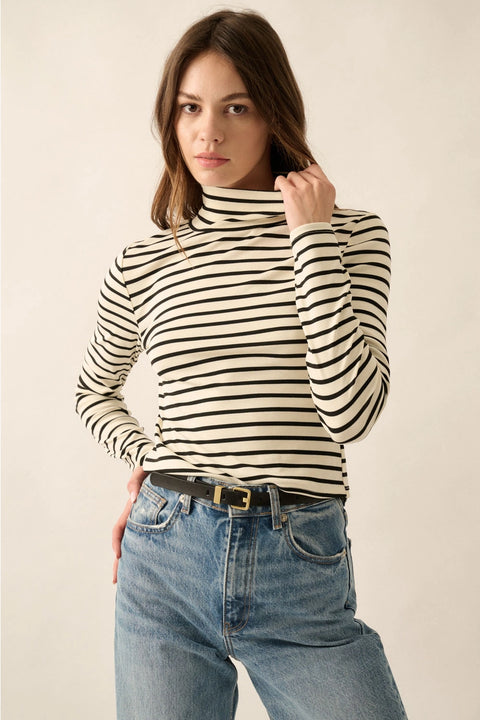  Striped Jersey Knit Turtleneck