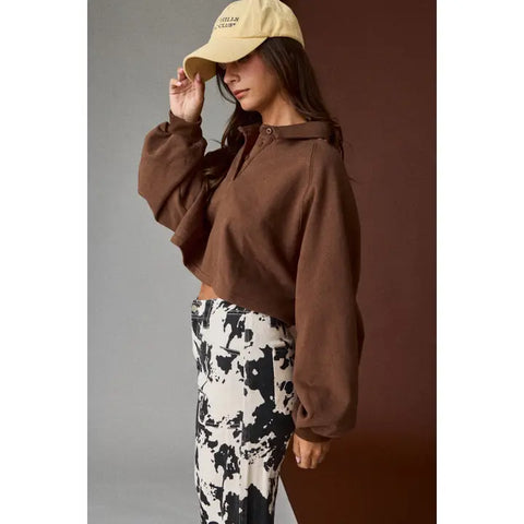 Cropped Collared Pullover Sweatshirt
