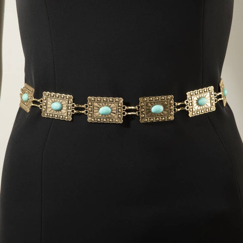  Square Turquoise Concho Chain Statement Belt