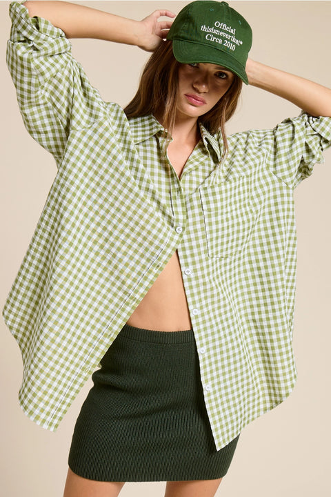 Oversized Gingham Button Down Shirt