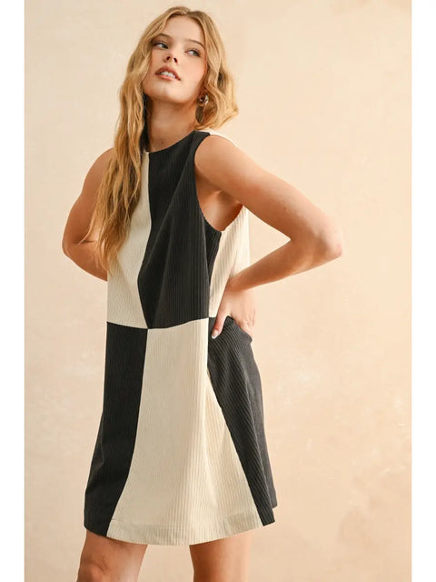  Corduroy Color Block Midi Dress