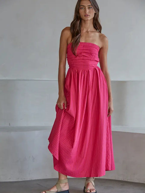 Striped Strapless Dress
