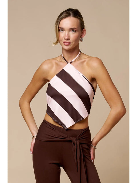  Striped Handkerchief Back Tie Top