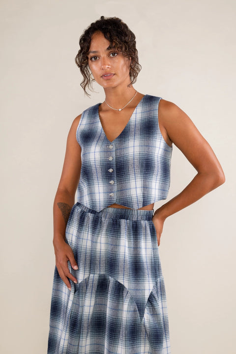 Wren Plaid Button Up Vest