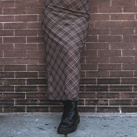  Plaid Mesh Maxi Skirt