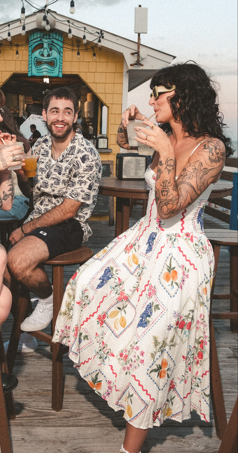 Vintage Fruit Underwire Long Midi Dress