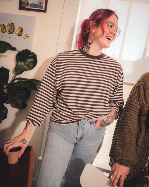  Stripe Print Oversized Top