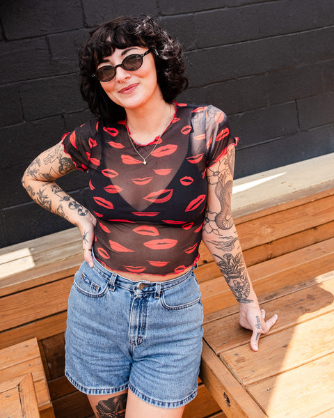 Mesh Lip Crop Top