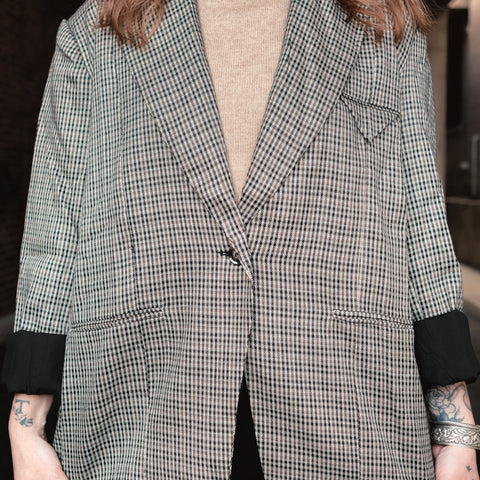  Houndstooth Plaid Tweed Blazer