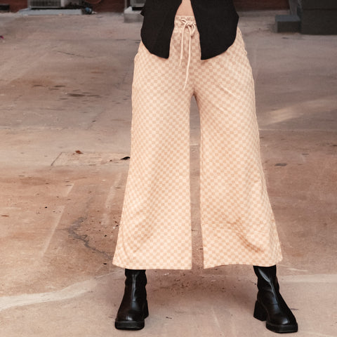  Checker Jersey Cropped Wide Pant