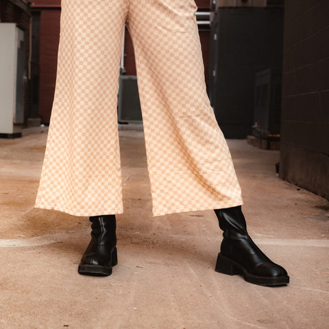  Checker Jersey Cropped Wide Pant