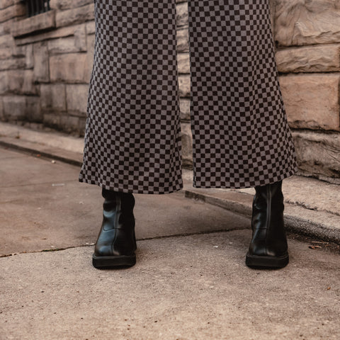  Checker Jersey Cropped Wide Pant