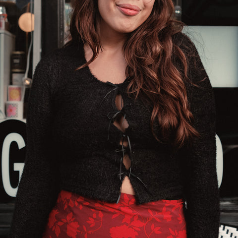 Fuzzy Bow Black Top