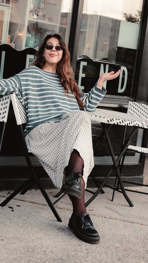  Pine Green & Blue Oversized Sweater