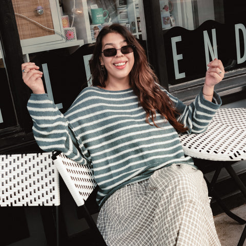  Pine Green & Blue Oversized Sweater