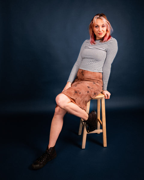 Choco Brown Floral Knee Length Skirt