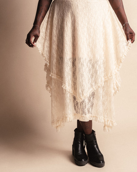  Lace Tier Midi Skirt