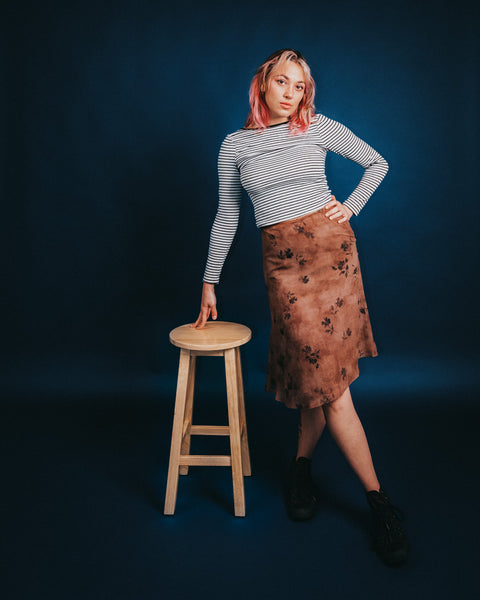 Choco Brown Floral Knee Length Skirt