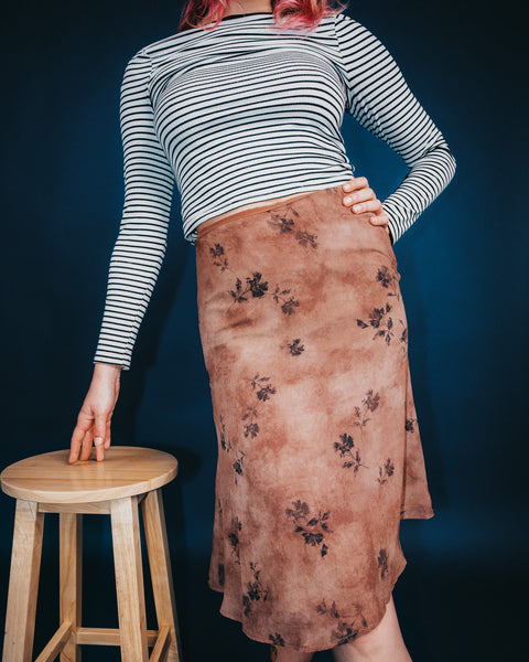  Choco Brown Floral Knee Length Skirt