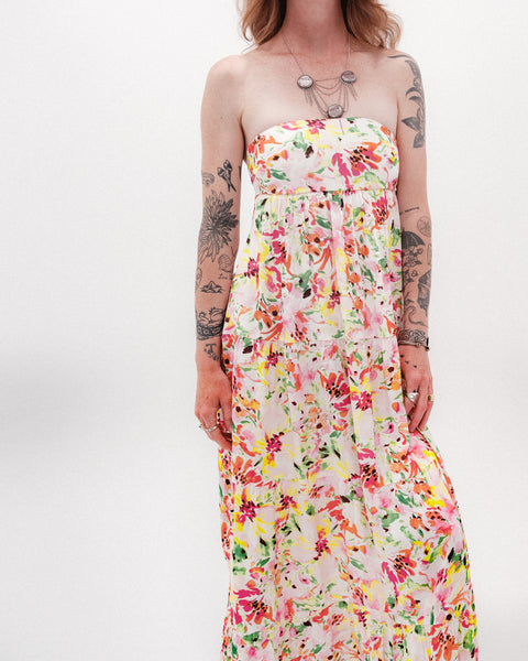 Vivid Floral Open Back Tie Maxi Dress
