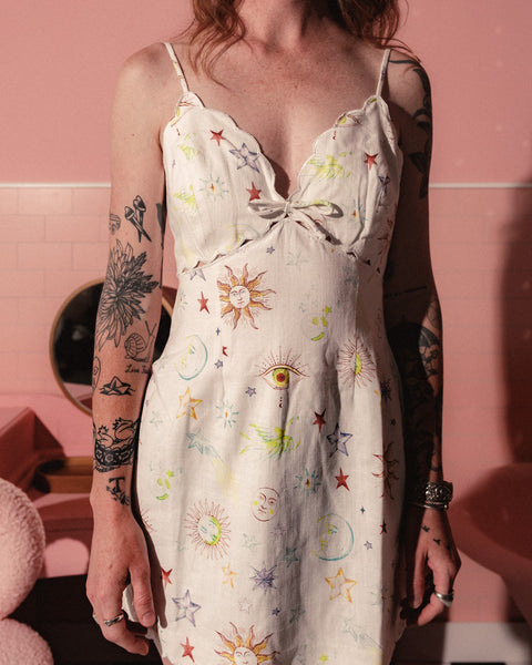 Galaxy Print Scallop Cut Mini Dress