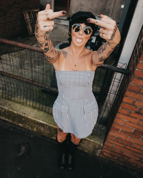 Bright Checker Front Pocket Tube Mini Dress