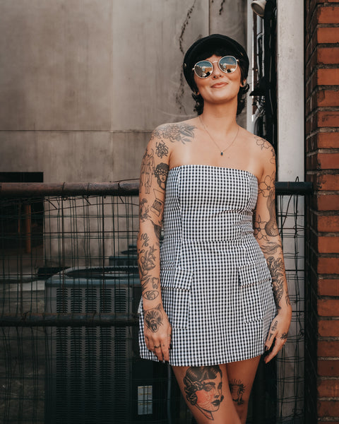 Bright Checker Front Pocket Tube Mini Dress