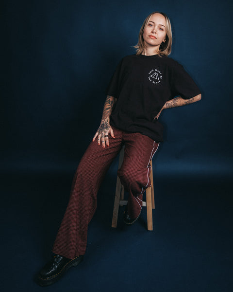  Check Woven Long Pants w/ Drawstring