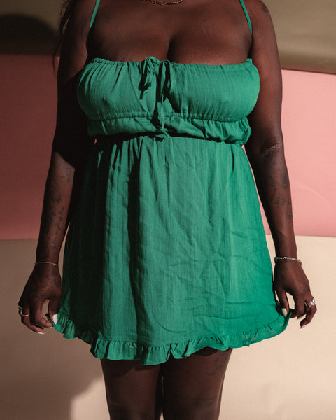 Green Open Back Ties Dress