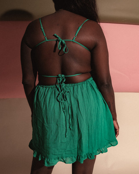  Green Open Back Ties Dress
