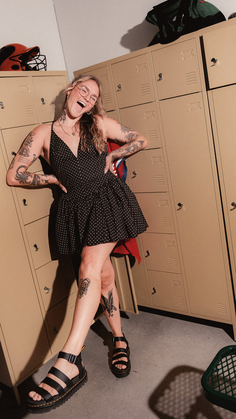  Polka Dot Plunging Mini Dress