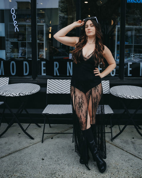 Boho Sheer Lace Bodysuit & Dress Set