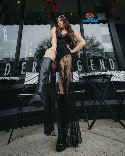  Boho Sheer Lace Bodysuit & Dress Set