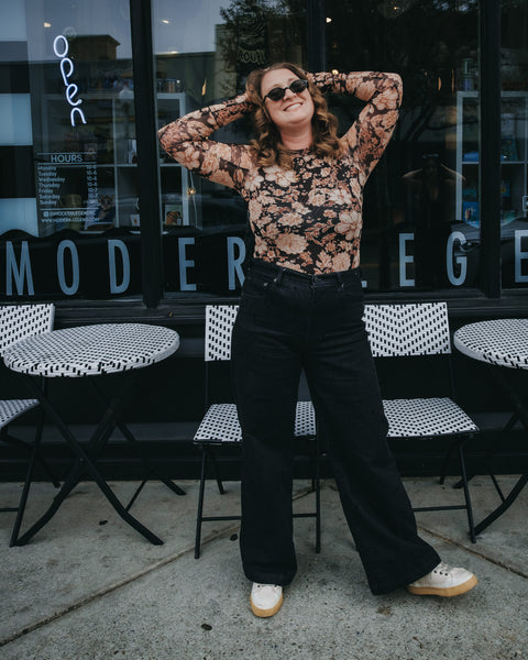  Floral Mesh Thumbhole Top