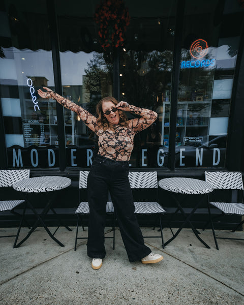  Floral Mesh Thumbhole Top