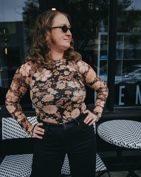 Floral Mesh Thumbhole Top