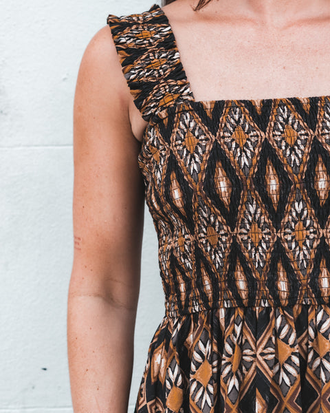 Brown Geometric Midi Dress