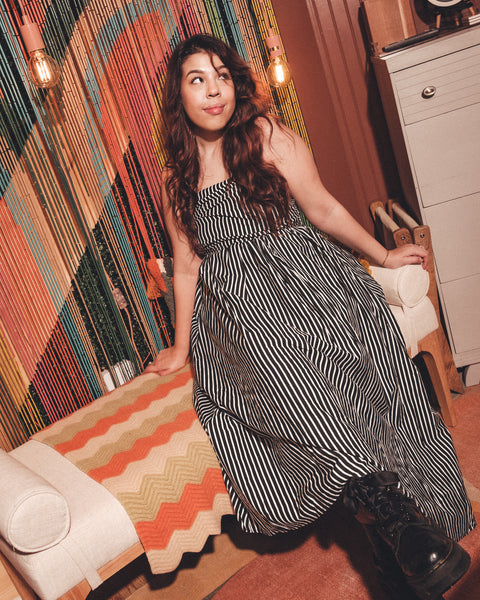  Striped Strapless Dress