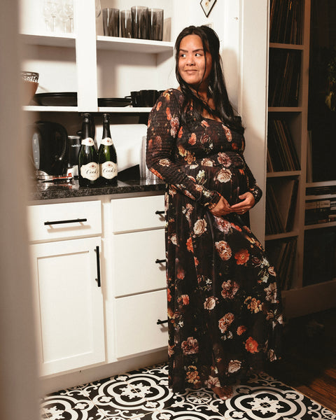 Floral Mesh Smocked Maxi Dress