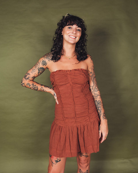 Linen Ruched Tube Mini