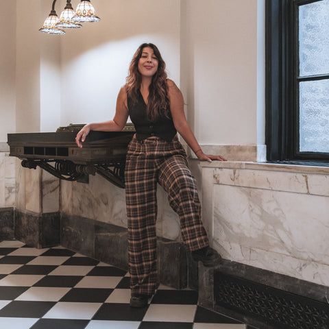  Ava Wide-Leg Plaid Pants