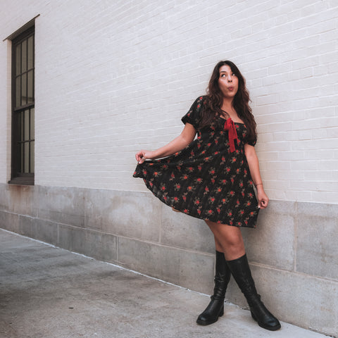  Floral Plaid Babydoll Dress