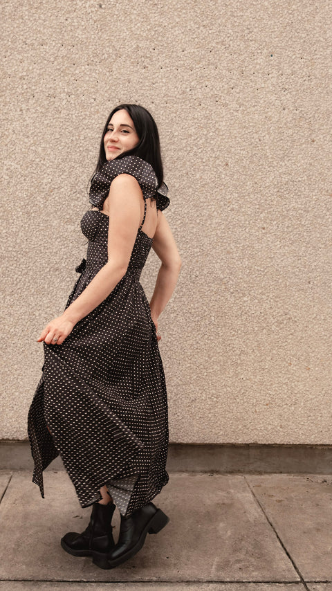  Pin Dot Corset Flutter Dress