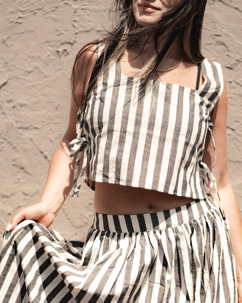 Stripe Pattern Tie On the Side Top