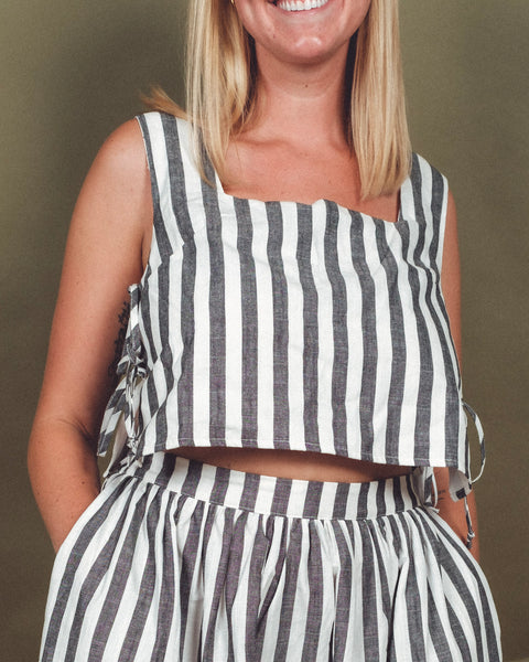  Stripe Pattern Tie On the Side Top