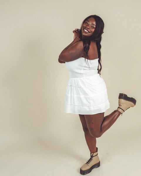 Smocked Poplin Mini Dress