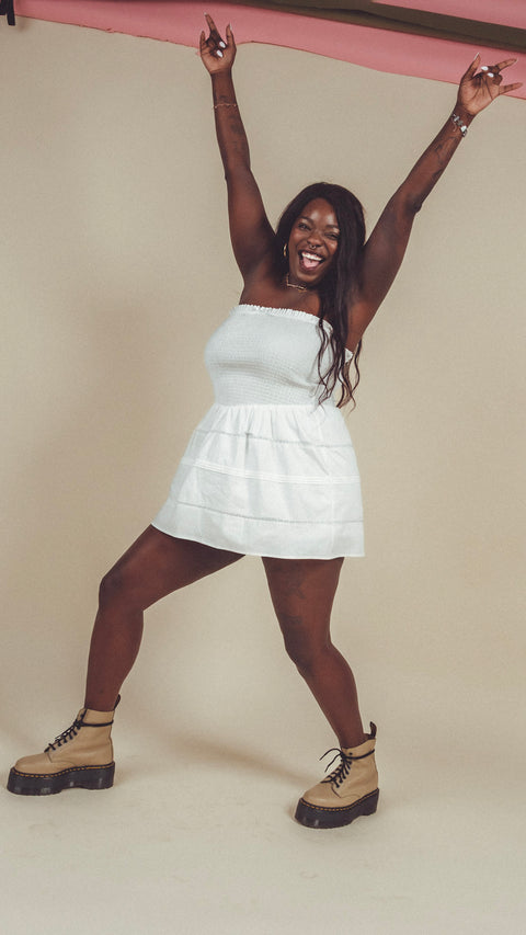 Smocked Poplin Mini Dress
